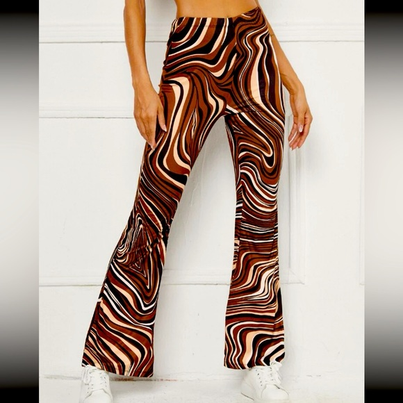 Purple Marble Print Flare Pants And Crop Blazer Set